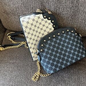 Black and Cream Crossbody Chain Bags - Women